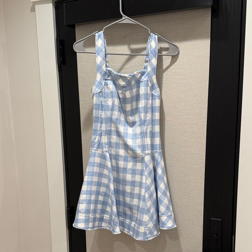 Blue Checkered Mini Dress - Picture 1 of 4
